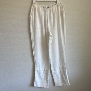 FLAX White 100% Linen Relaxed Straight Leg Pants Womens Small Coastal Boho